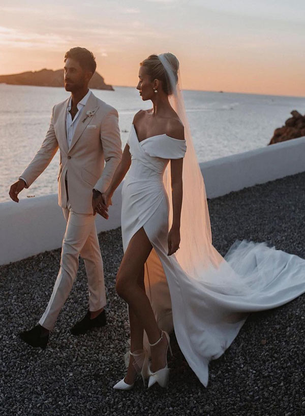 Beach Sheath Off the Shoulder Wedding Dress