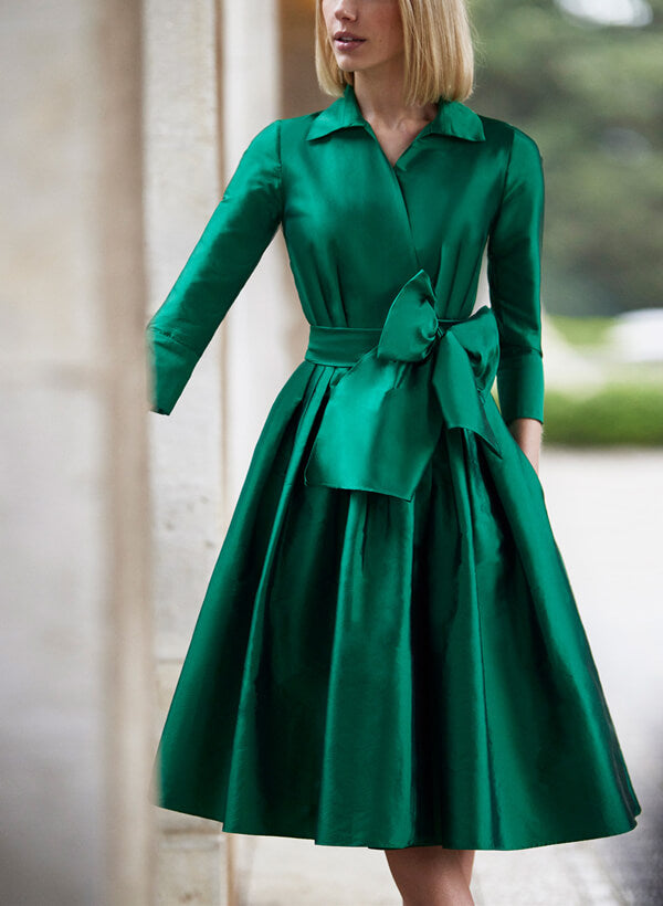 Knee-length Sleeves A-Line Cocktail Dresses With Bow