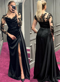 Illusion Neck Long Sleeves Sheath Prom Dress With Lace