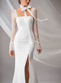 Long Sleeves Romantic Lace Back Wedding Dresses With Square Neckline