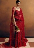 Rouge Ascend Corset & Skirt Set With A Drape Dupatta By KYNAH, Luxury Indian Fashion & Bridal Wear