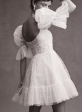 Pearl Short Reception Wedding Dresses With Bubble Sleeves