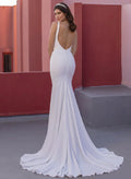 Open Back Simple Mermaid Wedding Dresses With Elastic Satin