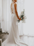 Open Back Boho Silk like Satin Wedding Dresses