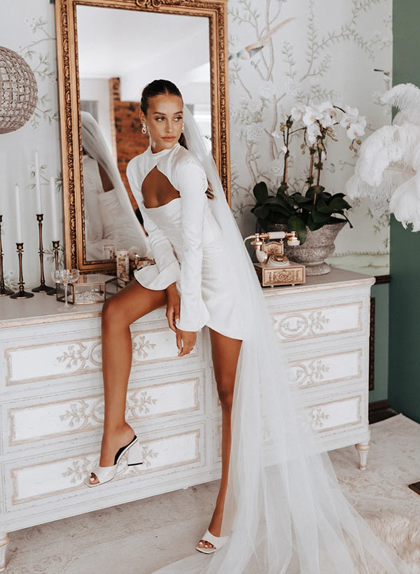 Fashion Little White Long Sleeves Wedding Dress