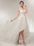 A-Line Asymmetrical Tulle Wedding Dress With Cascading Ruffles