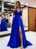 A Line Appliques Lace Prom Dress With Split Front