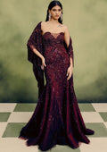 Sangria Gown With Cape Drape By KYNAH, Luxury Indian Fashion & Bridal Wear