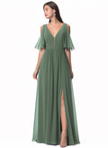 A-Line V-neck Bridesmaid Dress With Split Front