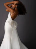 Simple Satin Open Back Wedding Dresses With Bow