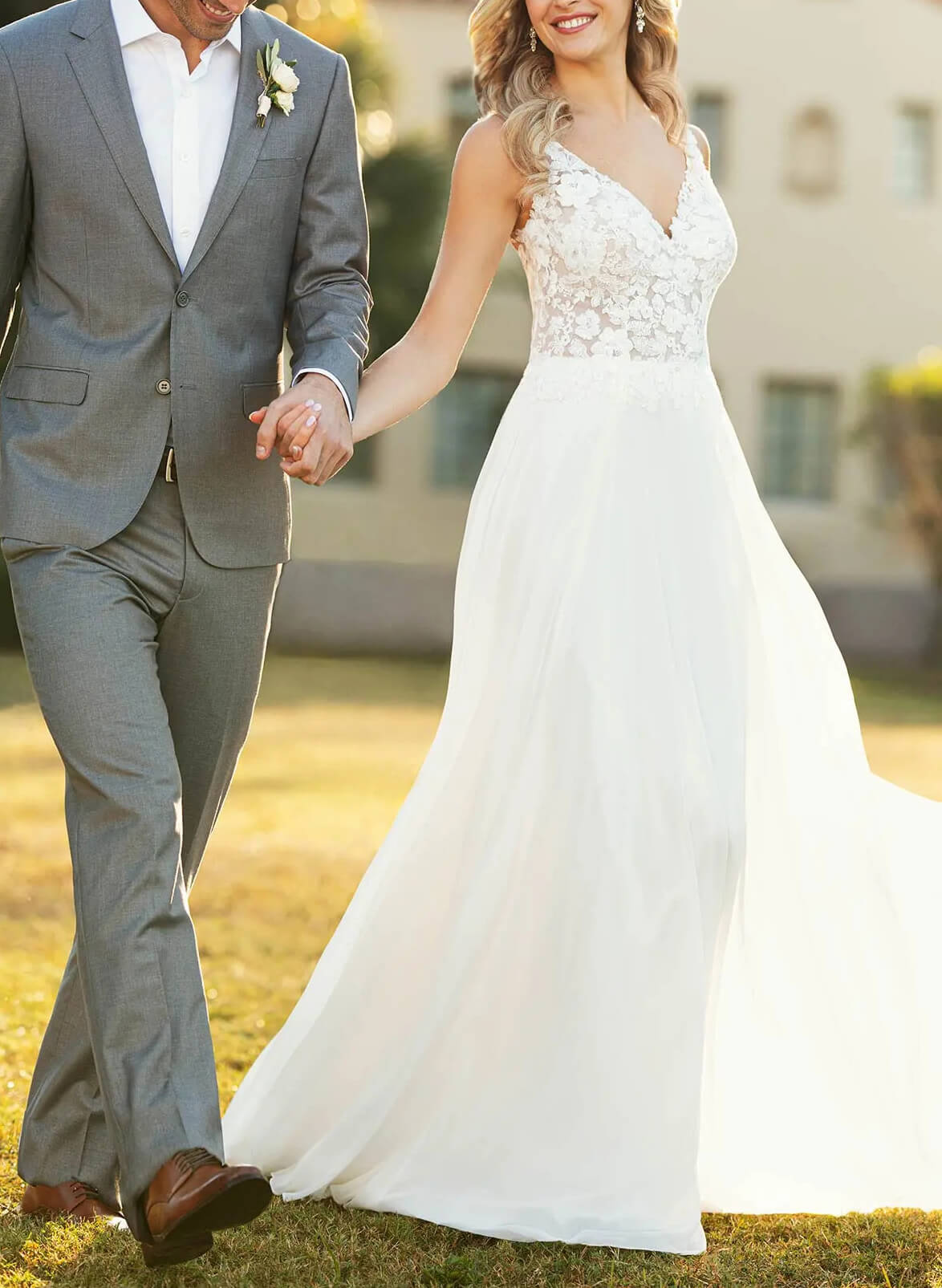 Boho Lace Wedding Dresses With Open Back