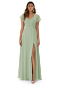 Long Chiffon Bridesmaid Dresses With V-neck