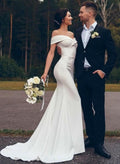 Trumpet/Mermaid Off-The-Shoulder Sleeveless Sweep Train Satin Wedding Dresses