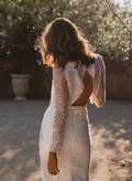 Sheath/Column Sequined Long Sleeves Scoop Neck Wedding Dress