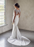 2Pcs Mermaid Scoop Neck Short sleeves Wedding Dress