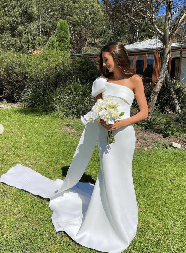 One-Shoulder Elegant Mermaid Wedding Dresses With Bow