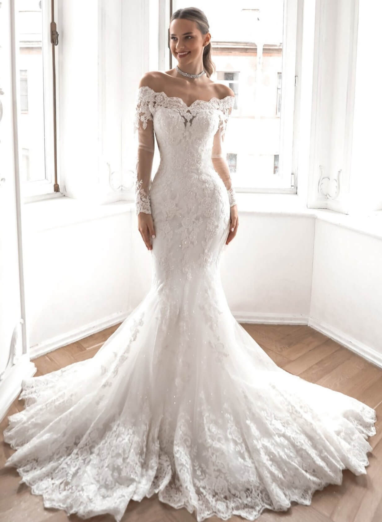 Luxury Lace Long Sleeves Off-the-Shoulder Wedding Dresses