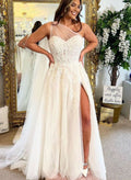 Boho One-Shoulder Lace/Tulle Wedding Dresses With Sequins