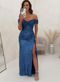 Sheath/Column Sequined Cowl Neck Long Prom Dress