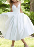 Short Simple Wedding Dresses With Tea-Length Open Back