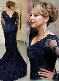 Exquisite Plunge Neck Trumpet Floral Embroidered Mother Of The Bride Dresses