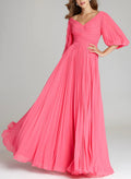 Pleated Long Sleeves A-Line Evening Dresses