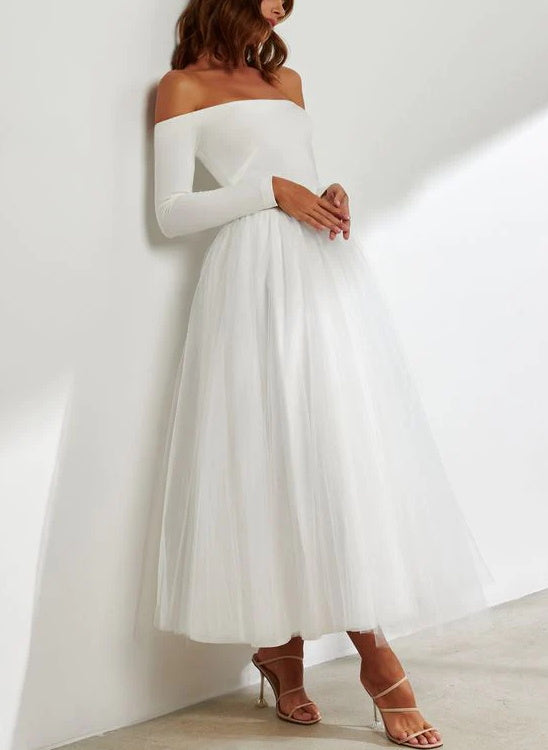 Reception Off-the-Shoulder Ball-Gown Long Sleeves Wedding Dresses