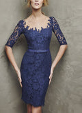 Navy Elegant Lace Sheath/Column Cocktail Dresses
