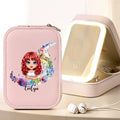 Acuarela personalizada Nota Musical Personaje de dibujos animados Joyero de cuero con LED de tres colores Espejo ajustable Regalo de cumpleaños para las mujeres