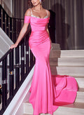 Hot Pink Sparkly Mermaid Prom Dresses With Satin