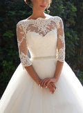Classic Lace Ball-Gown Sleeves Wedding Dresses