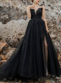 Black Ball-Gown 3D Floral Wedding Dresses