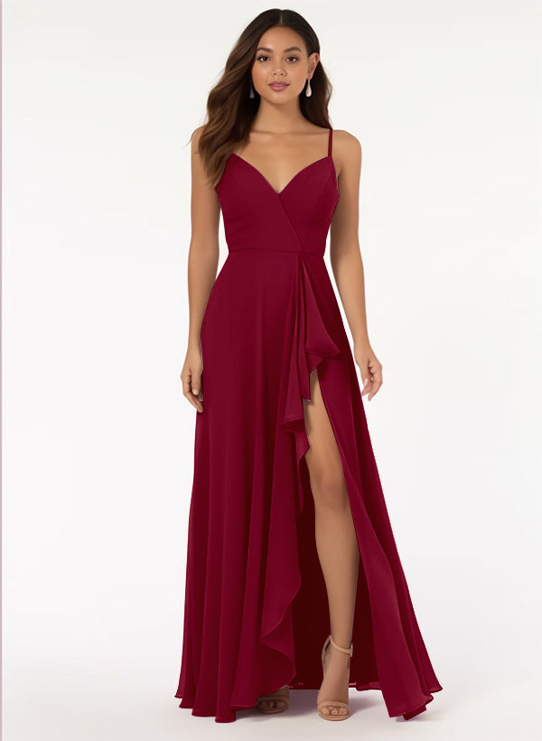 V-Neck A-Line Bridesmaid Dress With Cascading Ruffles