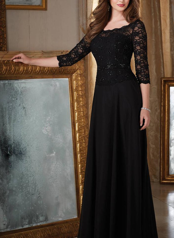 Sheath/Column 3/4 Sleeves Chiffon/Lace Mother of the Bride Dresses With Beading