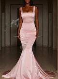 Square Neckline Trumpet/Mermaid Satin Prom Dresses