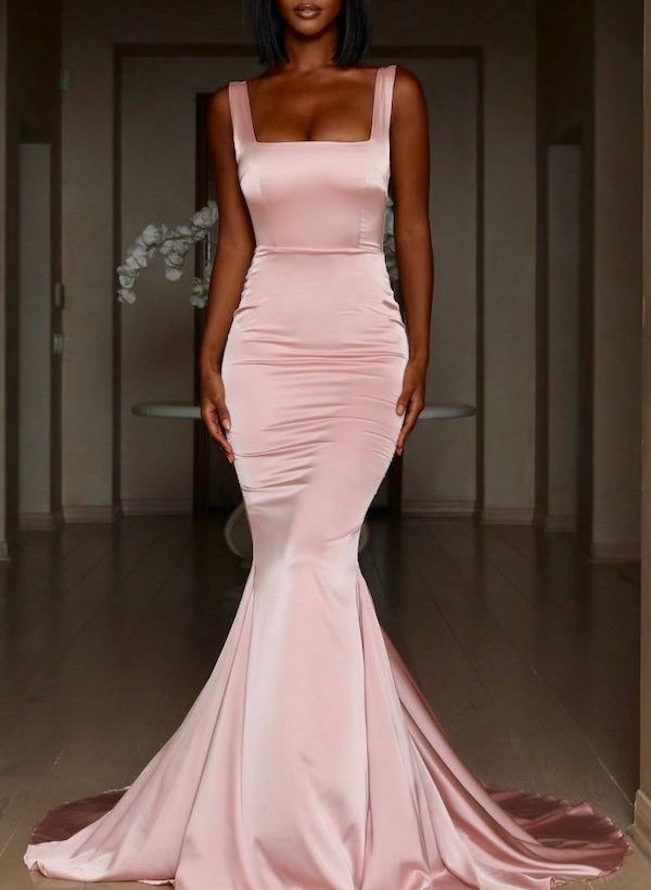 Square Neckline Trumpet/Mermaid Satin Prom Dresses