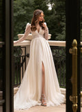 Boho V-neck Long Sleeves Slit Wedding Dresses