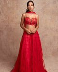 Red Tulle Lehenga With Dupatta By KYNAH, Luxury Indian Fashion & Bridal Wear