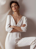 Jumpsuit/Pantsuit Sexy Open Back Wedding Dresses With V-Neck 3/4 Sleeves