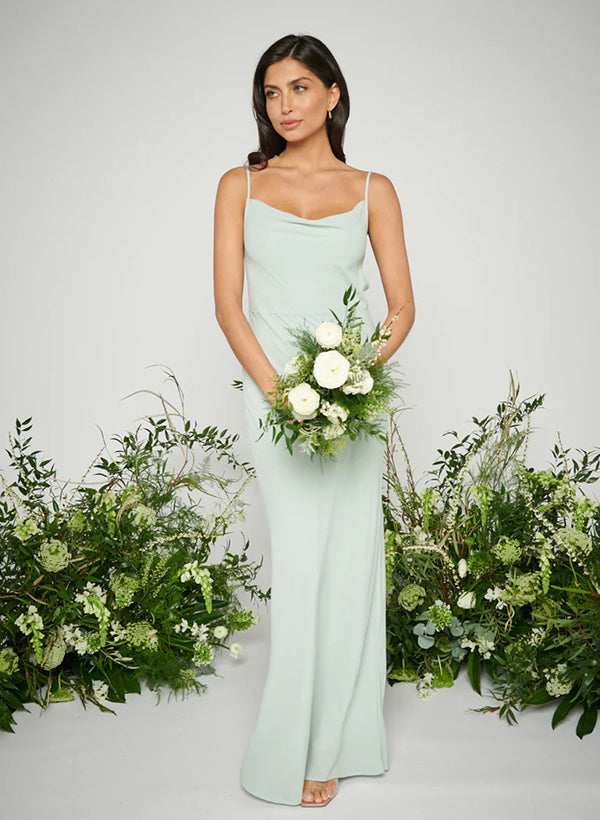 Sheath/Column Cowl Neck Sleeveless Floor-Length Chiffon Bridesmaid Dresses With Back Hole