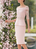 Sheath/Column Lace Sleeves Square Neckline Cocktail Dresses