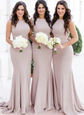 Sheath/Column Square Neckline Sleeveless Elegant Satin Bridesmaid Dresses