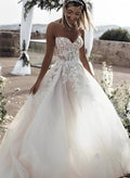 A-Line Boho Sweetheart Vintage Tulle Wedding Dresses With Appliques Lace