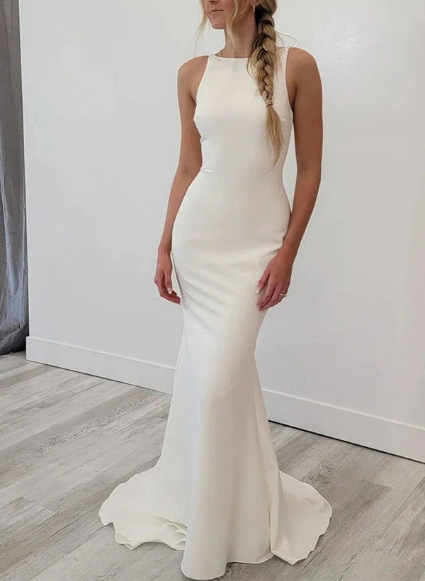 Trumpet/Mermaid Backless Scoop Neck Elegant Elastic Satin Wedding Dresses