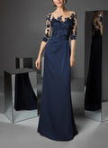Sheath Illusion Neck 1/2 Sleeves Floor-Length Mother Of The Bride Dresses With Appliques Lace