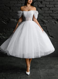 Sweet Ball-Gown Strapless Little White Tulle Wedding Dresses