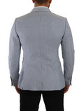 Men's Blue Cotton Linen Slim Fit Jacket Coat Blazer Light Clothing