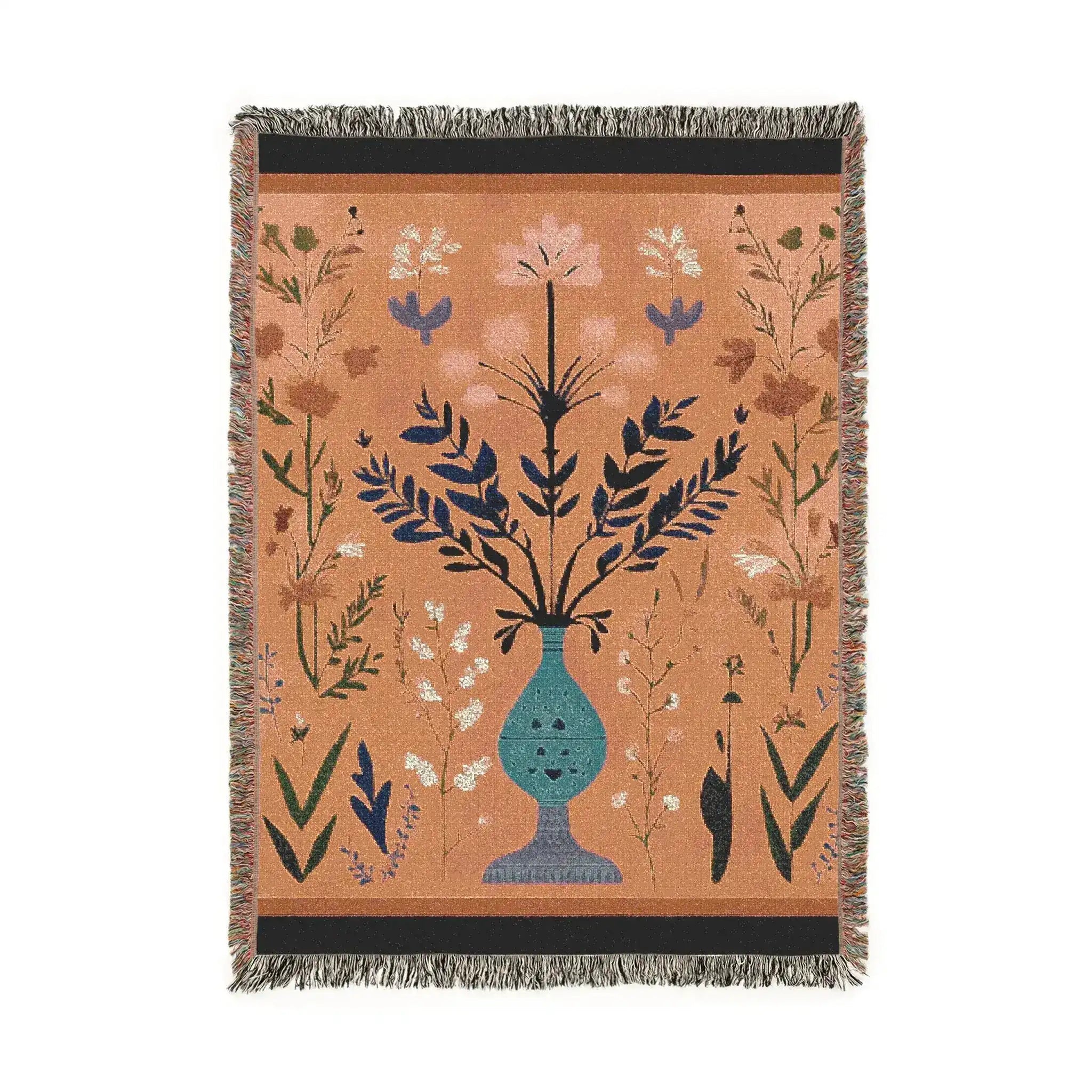 Coral Bloom Vase Woven Blanket