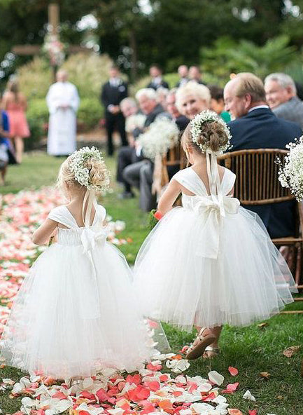 Ball-Gown Sweetheart Satin/Tulle Flower Girl Dresses With Bow(s)