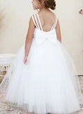 Ball-Gown Scoop Neck Sleeveless Lace/Satin Flower Girl Dresses With Bow(s)